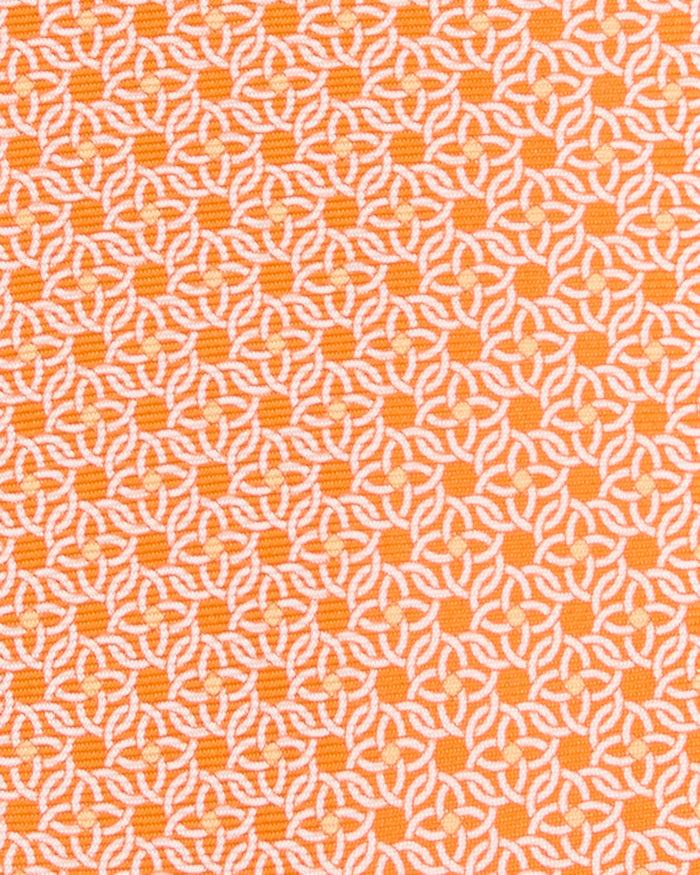 Silk Print Tie in Orange/Bone Rings