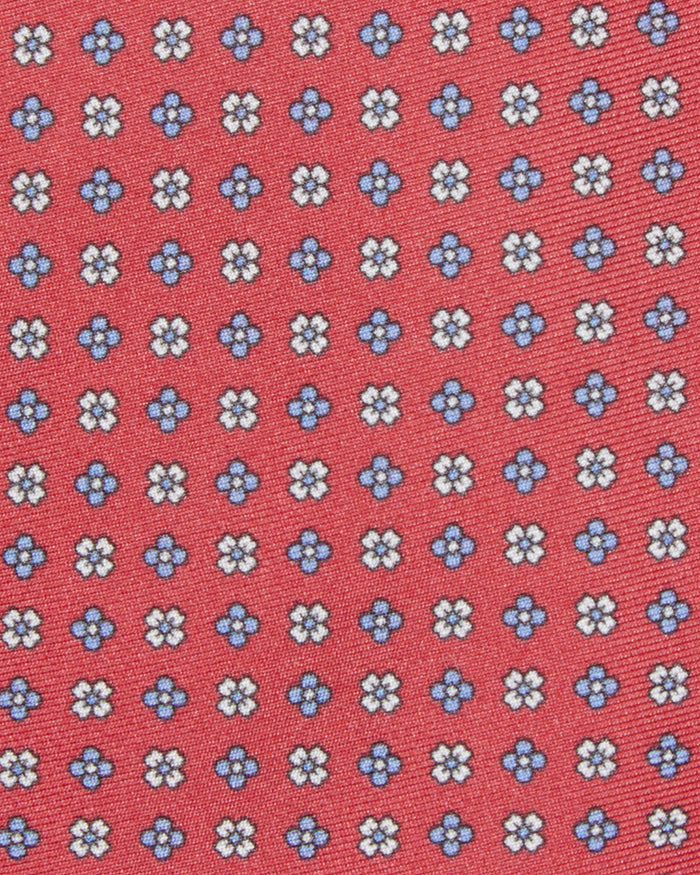 Silk Print Tie in Papaya/Sky Floral Foulard