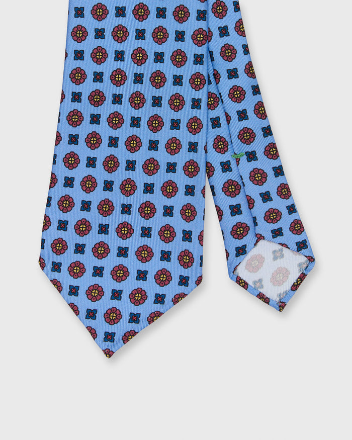 Silk Print Tie in Sky/Raspberry/Navy Foulard