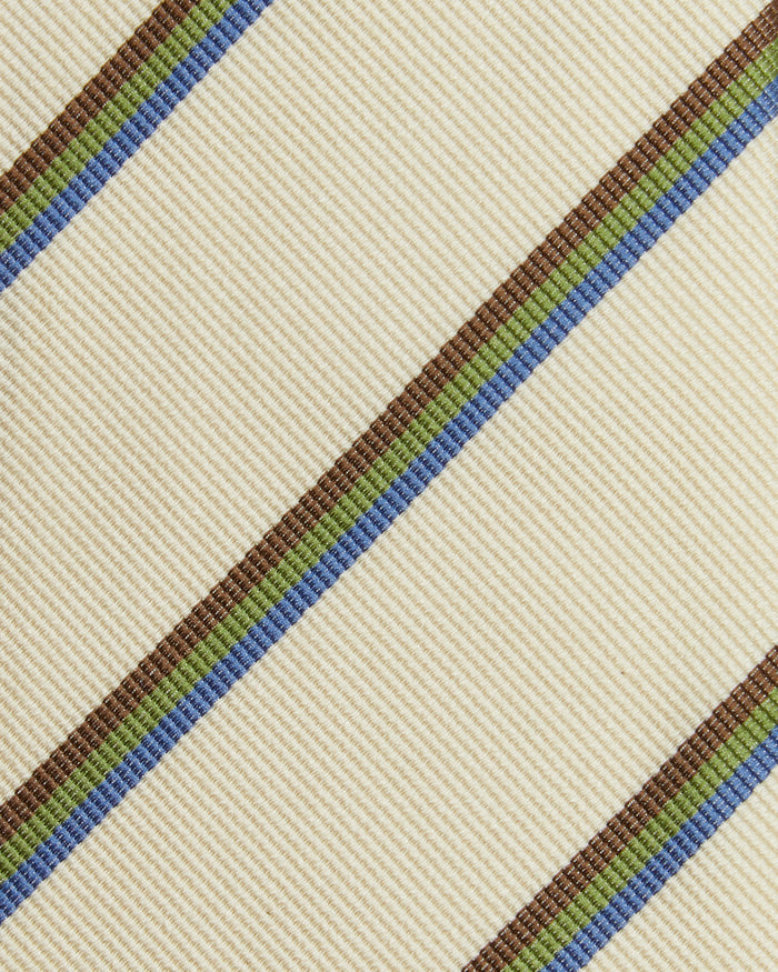 Silk Woven Tie in Bone/Blue/Green Multi Stripe