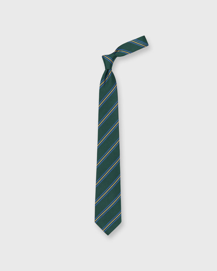 Silk Woven Tie in Lovat/Ocean/Gold Stripe