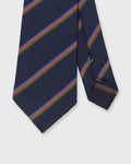 Silk Woven Tie in Navy/Blue/Salmon Multi Stripe