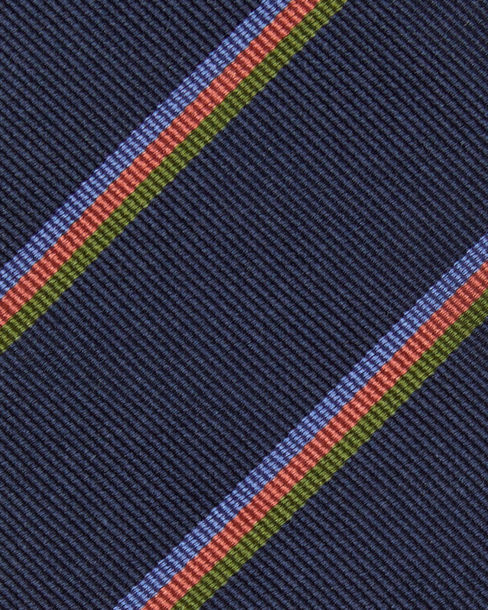Silk Woven Tie in Navy/Blue/Salmon Multi Stripe