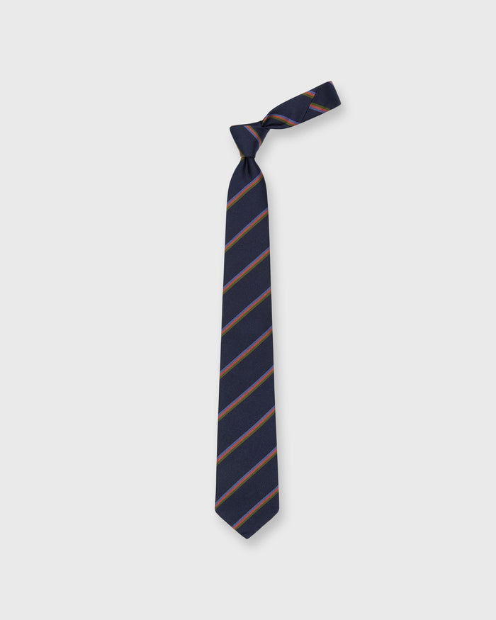Silk Woven Tie in Navy/Blue/Salmon Multi Stripe