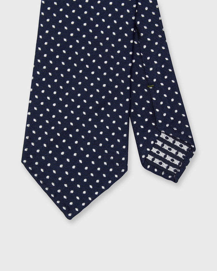Silk Woven Tie in Navy/Fog Pin Dot
