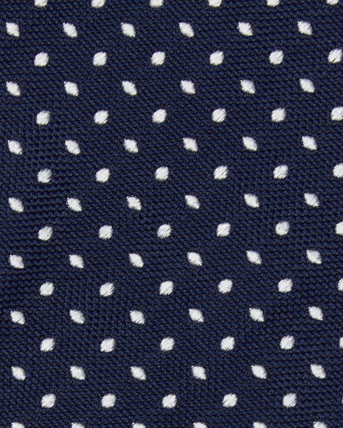 Silk Woven Tie in Navy/Fog Pin Dot