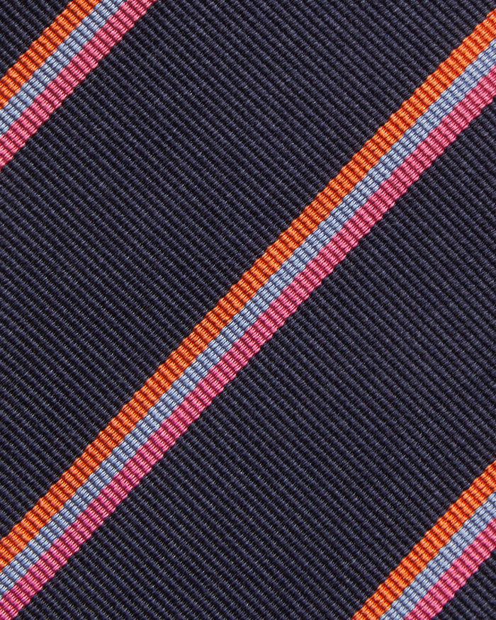 Silk Woven Tie in Navy/Orange/Peri Multi Stripe