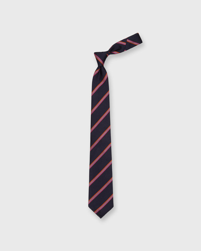 Silk Woven Tie in Navy/Orange/Peri Multi Stripe