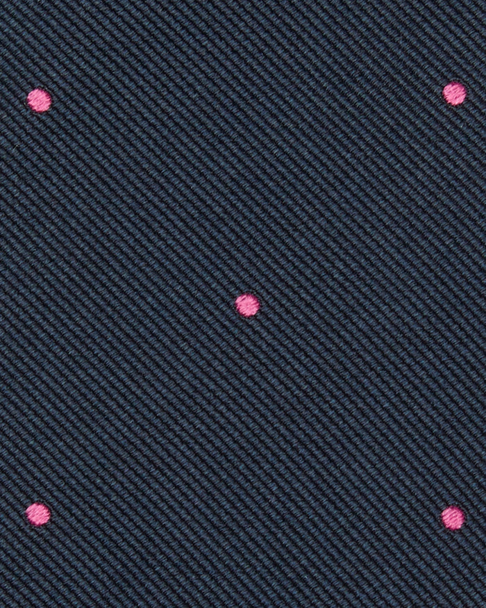 Silk Woven Tie in Navy/Pink Dot
