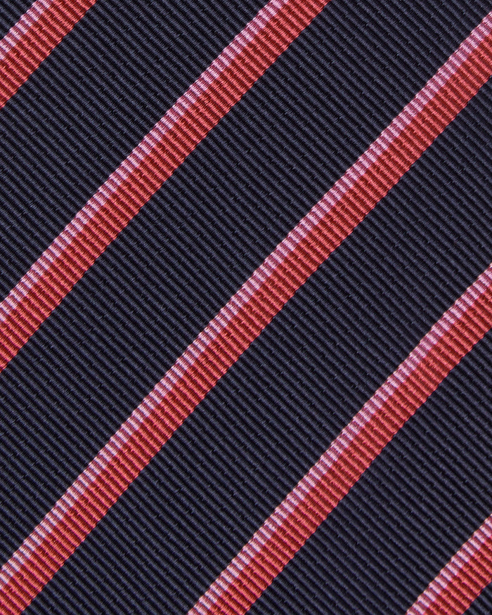 Silk Woven Tie in Navy/Pink/Light Pink Stripe