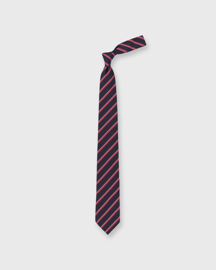 Silk Woven Tie in Navy/Pink/Light Pink Stripe