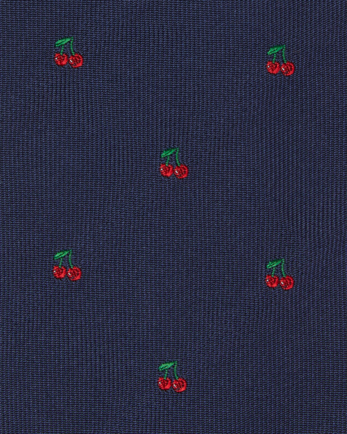 Silk Woven Tie in Navy/Red Cherry