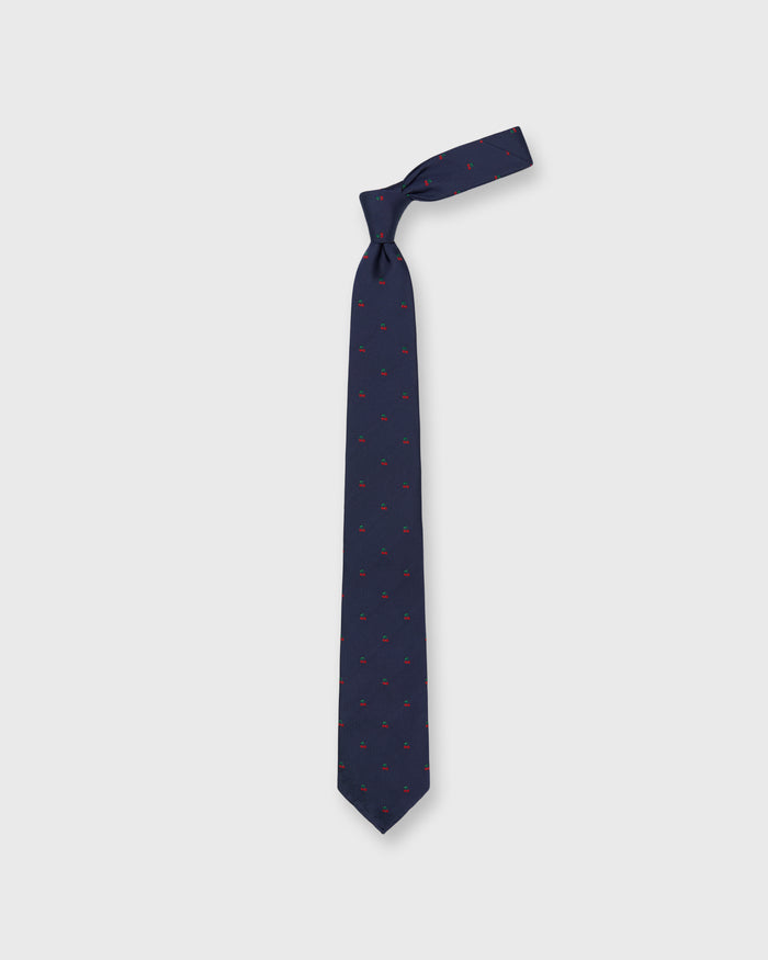 Silk Woven Tie in Navy/Red Cherry