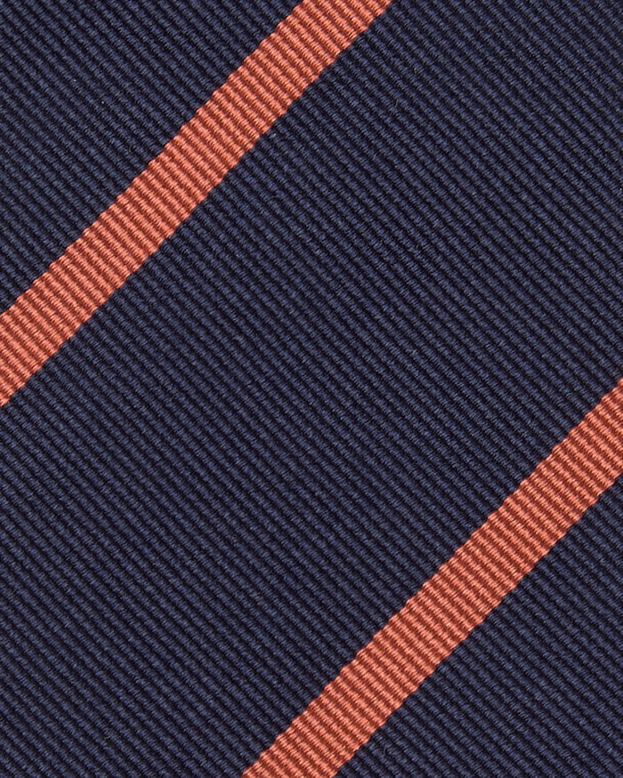 Silk Woven Tie in Navy/Salmon Stripe