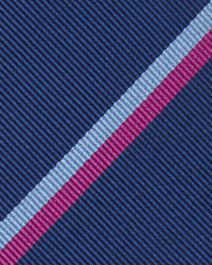 Silk Woven Tie in Navy/Sky/Berry Stripe