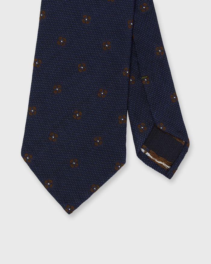 Silk/Cotton Mogador Tie in Navy/Brown Clover Dot