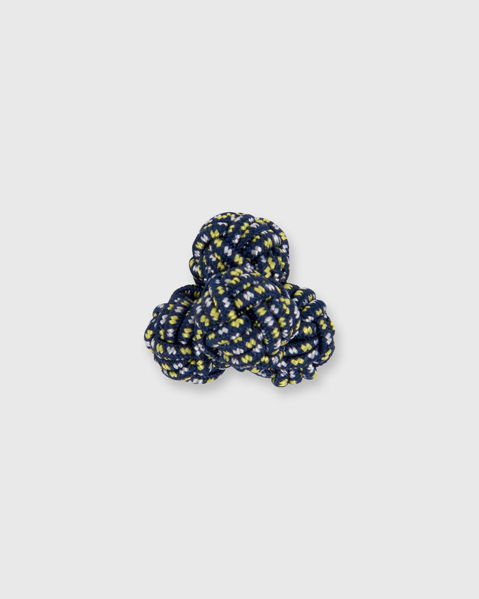 Small Silk Knot Cufflinks in Dark Teal/Yellow Small Weave