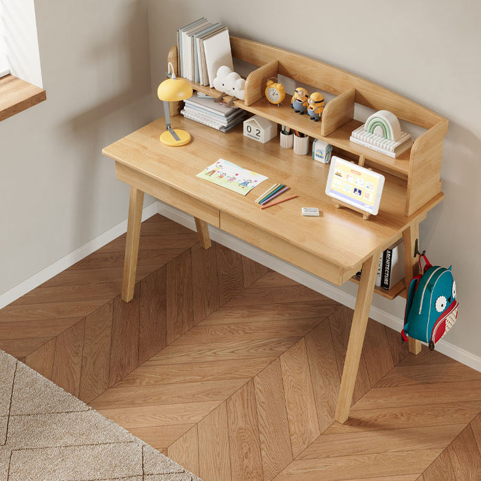 Solid Wood Study Desk with Shelf and Drawers/Rubberwood/Home Office Desk
