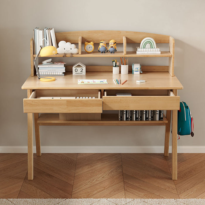 Solid Wood Study Desk with Shelf and Drawers/Rubberwood/Home Office Desk