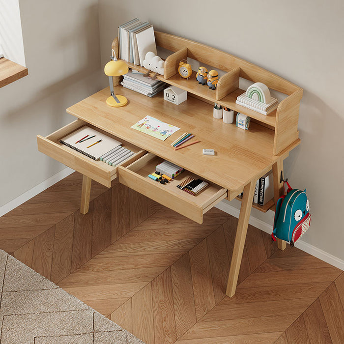 Solid Wood Study Desk with Shelf and Drawers/Rubberwood/Home Office Desk