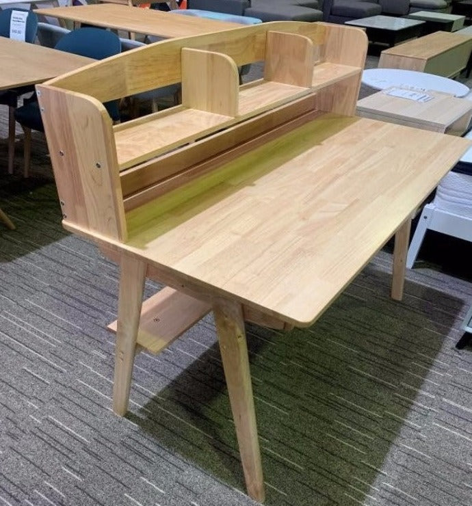 Solid Wood Study Desk with Shelf and Drawers/Rubberwood/Home Office Desk