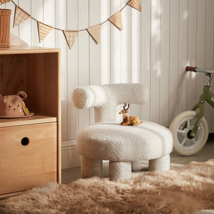 Sophie White Kids Chair in Boucle Upholstered/Boucle Plush Cushioned Kids Chair