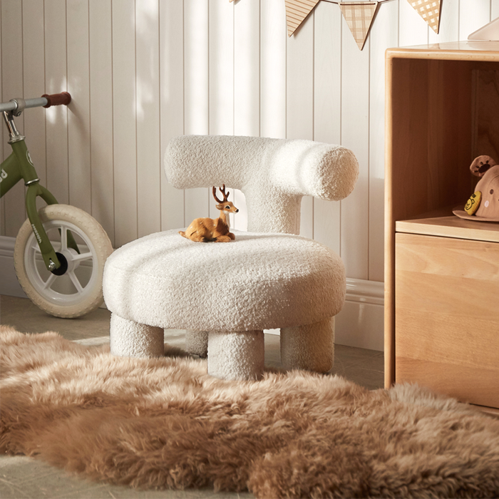 Sophie White Kids Chair in Boucle Upholstered/Boucle Plush Cushioned Kids Chair