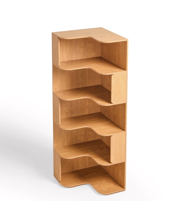 Space Saving Engineered Wood Corner Bookcase/Storage Shelves in Natural Wood