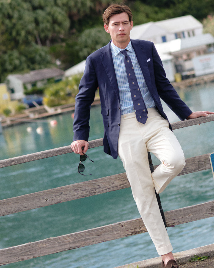 Spread Collar Dress Shirt in Bluegrass/Sky Multi Stripe Poplin