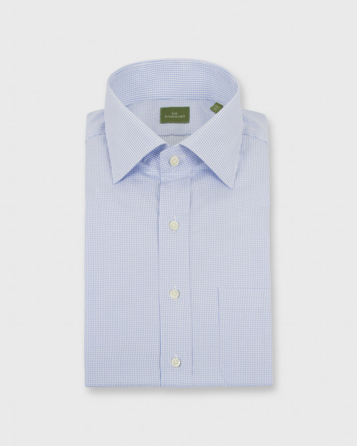 Spread Collar Dress Shirt Sky Graph Check Poplin