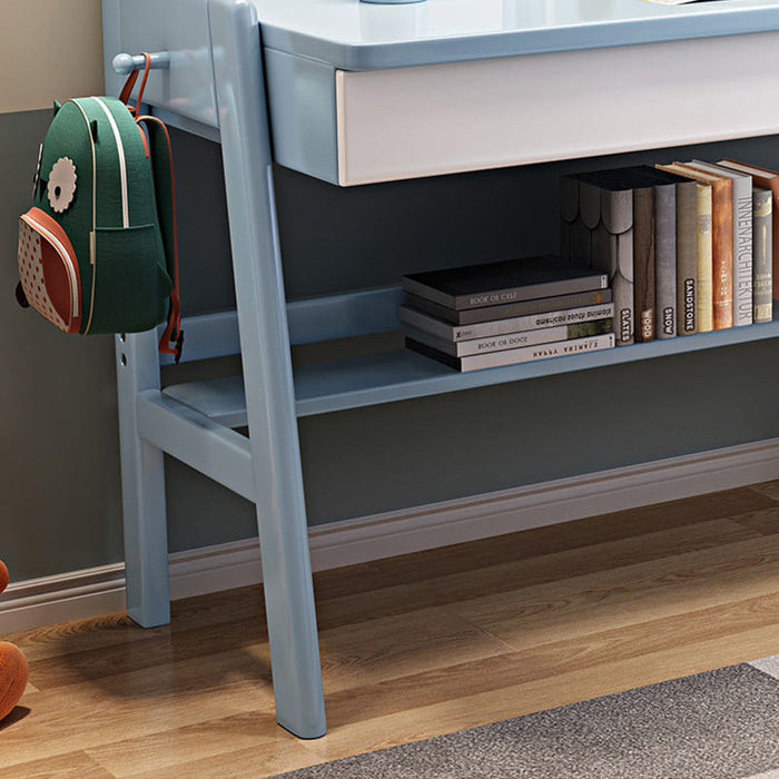 Stanselly Blue Solid Wood Kids Study Desk with Shelf/Rubberwood/1.2M