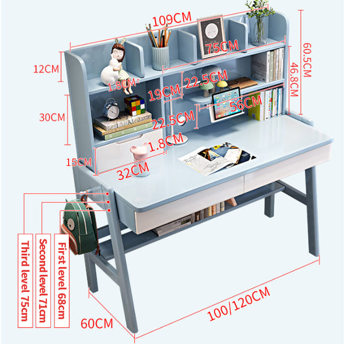 Stanselly Blue Solid Wood Kids Study Desk with Shelf/Rubberwood/1.2M