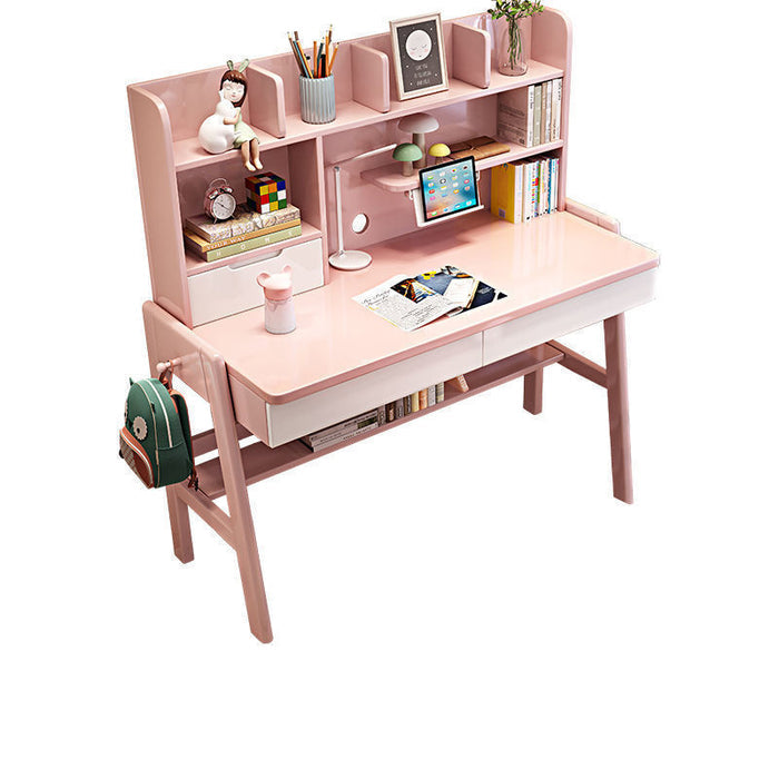 Stanselly Pink Solid Wood Kids Study Desk with Shelf/Rubberwood/1.2M