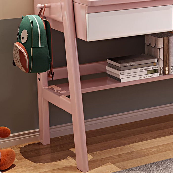 Stanselly Pink Solid Wood Kids Study Desk with Shelf/Rubberwood/1.2M