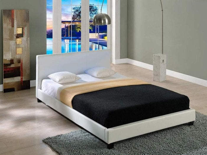 STONIE Classic PU Leather Bed Frame White Color/Faux Leather finish construction/ modern design