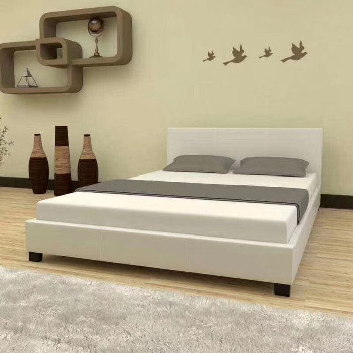 STONIE Classic PU Leather Bed Frame White Color/Faux Leather finish construction/ modern design