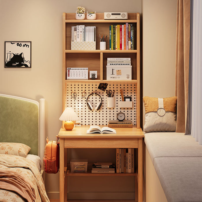 Sylvan Solid Wood Rubberwood Study Desk with Shelf and Drawers/Bookcase Home Office
