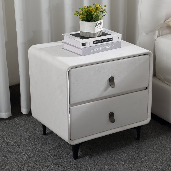 Tamijo White Suede Upholstered Bedside Table/White Nightstand with Drawers