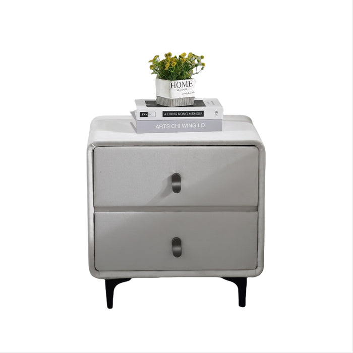 Tamijo White Suede Upholstered Bedside Table/White Nightstand with Drawers