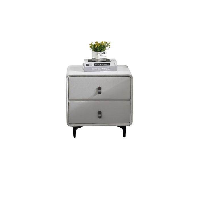 Tamijo White Suede Upholstered Bedside Table/White Nightstand with Drawers