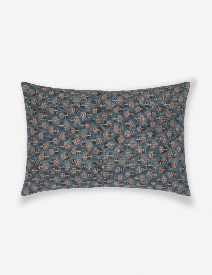 #size::13--x-20- | Tamra blue and pink lumbar pillow with floral patterns