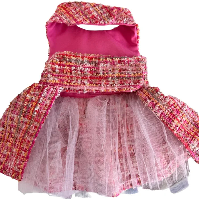 The Paris Pink Tweed Couture Dog Harness Dress