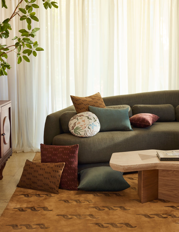 #color::camel #color::wine #style::square #style::lumbar #fill::with-feather-down-insert #fill::pillow-cover-only