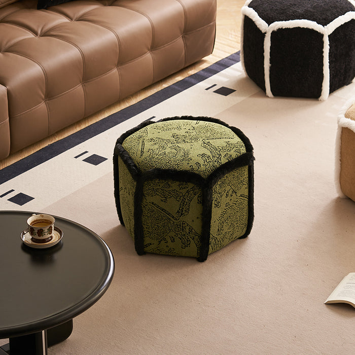 Trudy 50cm Faux Lambswool Fabric Household Low Stool/Small Bench/Shoe Bench Green & Black Color