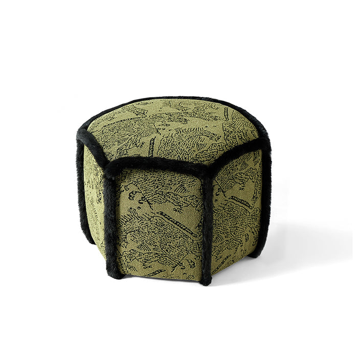 Trudy 50cm Faux Lambswool Fabric Household Low Stool/Small Bench/Shoe Bench Green & Black Color