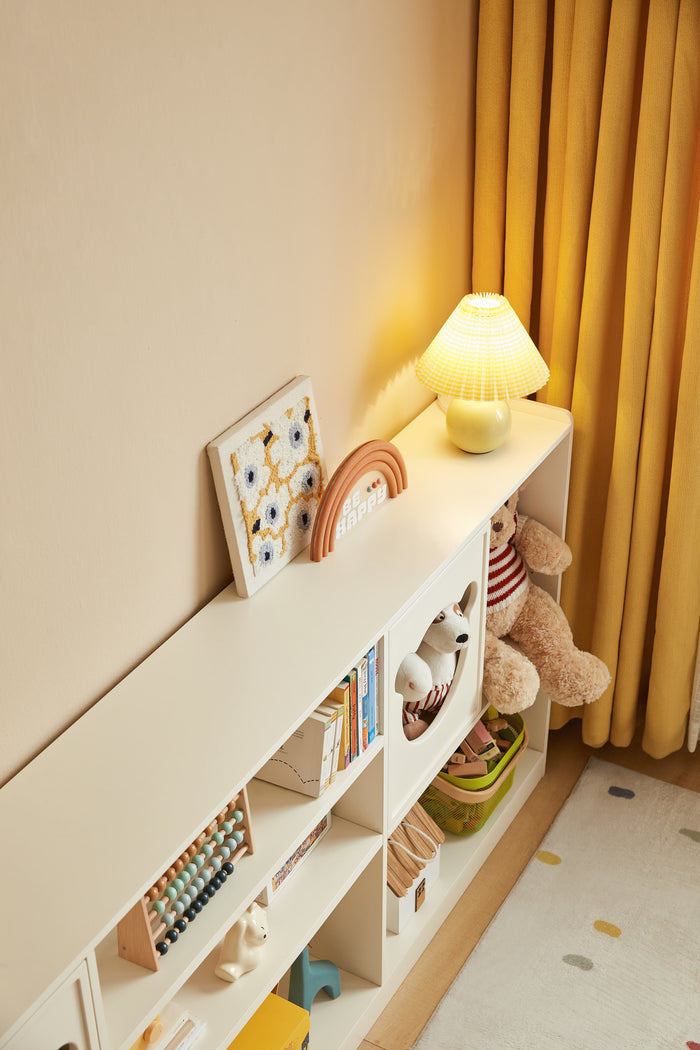 Versatile Kids' Storage Cabinet Showcase with Bear-Shaped Hollow Doors Cream White
