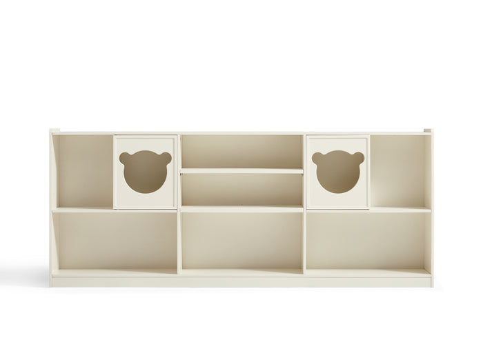 Versatile Kids' Storage Cabinet Showcase with Bear-Shaped Hollow Doors Cream White