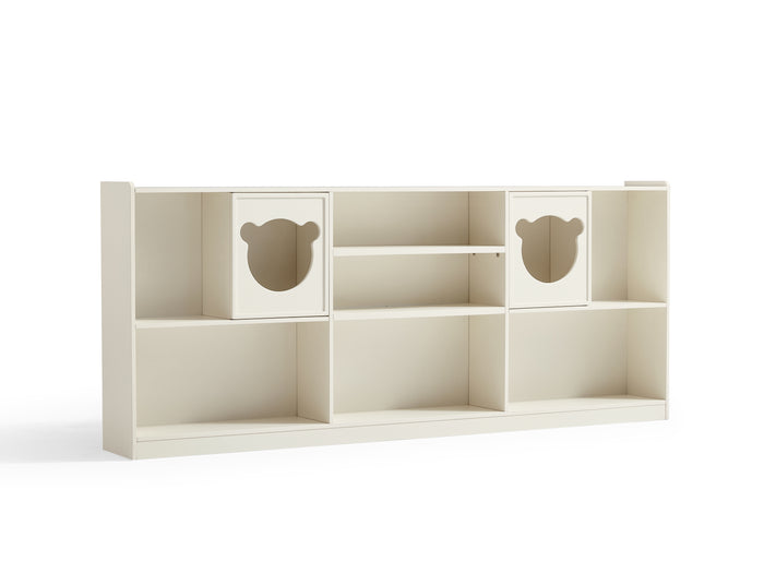 Versatile Kids' Storage Cabinet Showcase with Bear-Shaped Hollow Doors Cream White