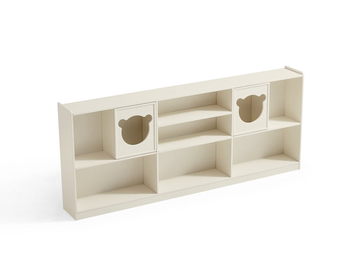 Versatile Kids' Storage Cabinet Showcase with Bear-Shaped Hollow Doors Cream White