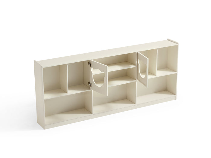 Versatile Kids' Storage Cabinet Showcase with Bear-Shaped Hollow Doors Cream White